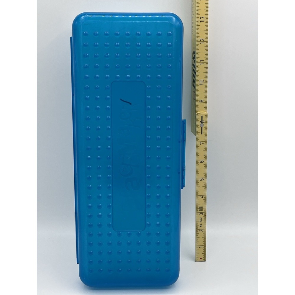 Vintage 90s Spacemaker Pencil Box 13" Blue Clear Plastic‎ School Case Retro